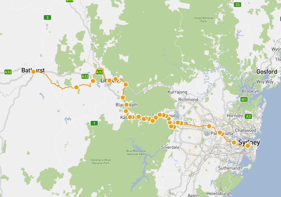 BMT Blue Mountains Line Route Map